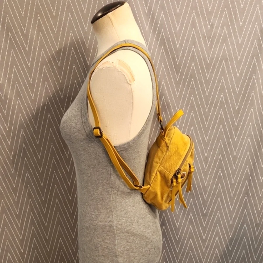 Mustard Corduroy Mini Backpack with Floral & Leopard Patches